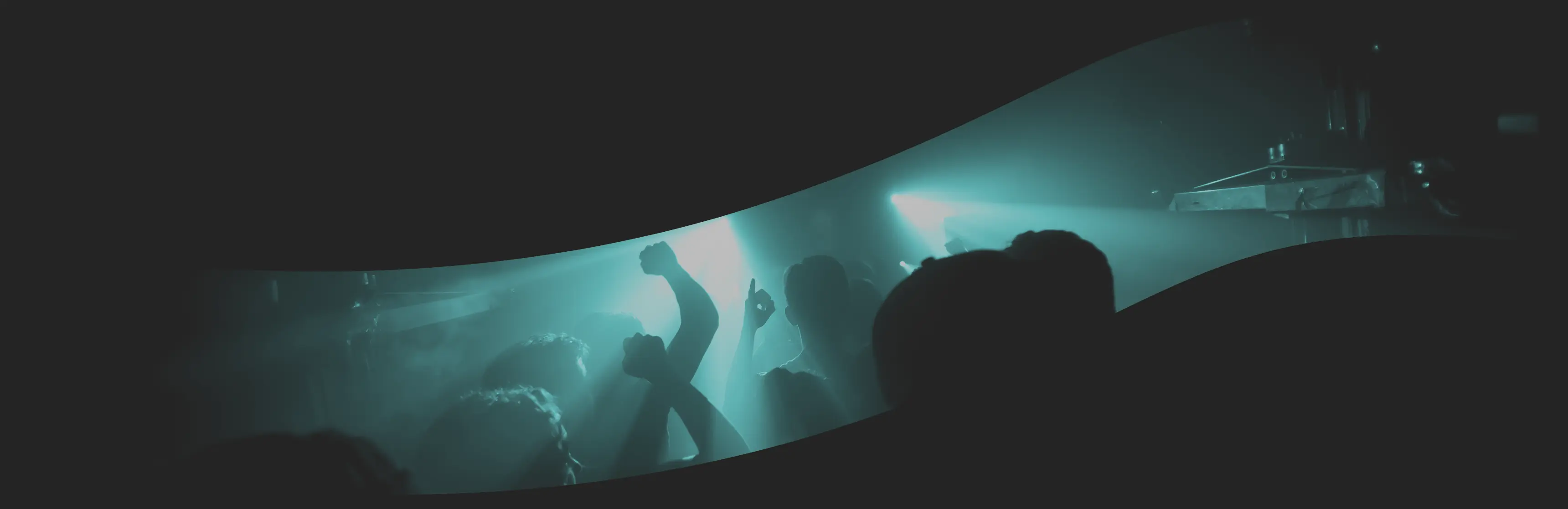 A swoosh like shape with an image of a party in it